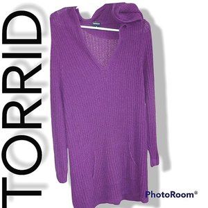 TORRID V-neck Rib Knit Tunic Hoodie Size 2- LIKE NEW